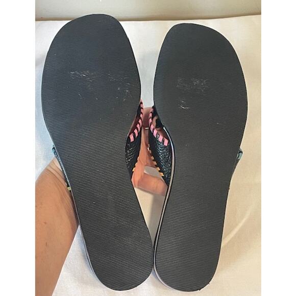 BRIGHTON Sandals WOMENS 8.5M Cheryl Flip Flop Thong Colorful Whipstitch Black - Picture 8 of 9